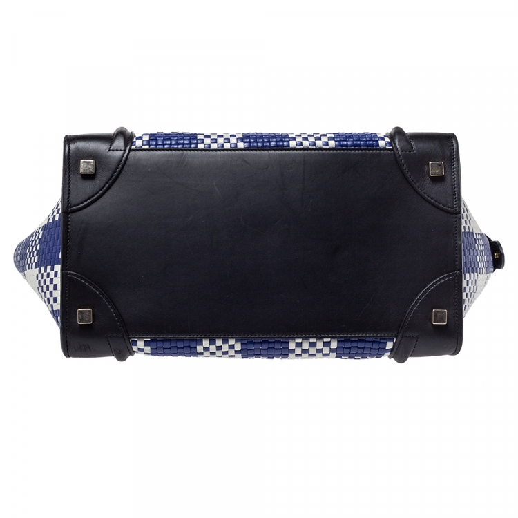 Pre Owned Celine Tri Color Leather Mini Gingham Luggage Tote