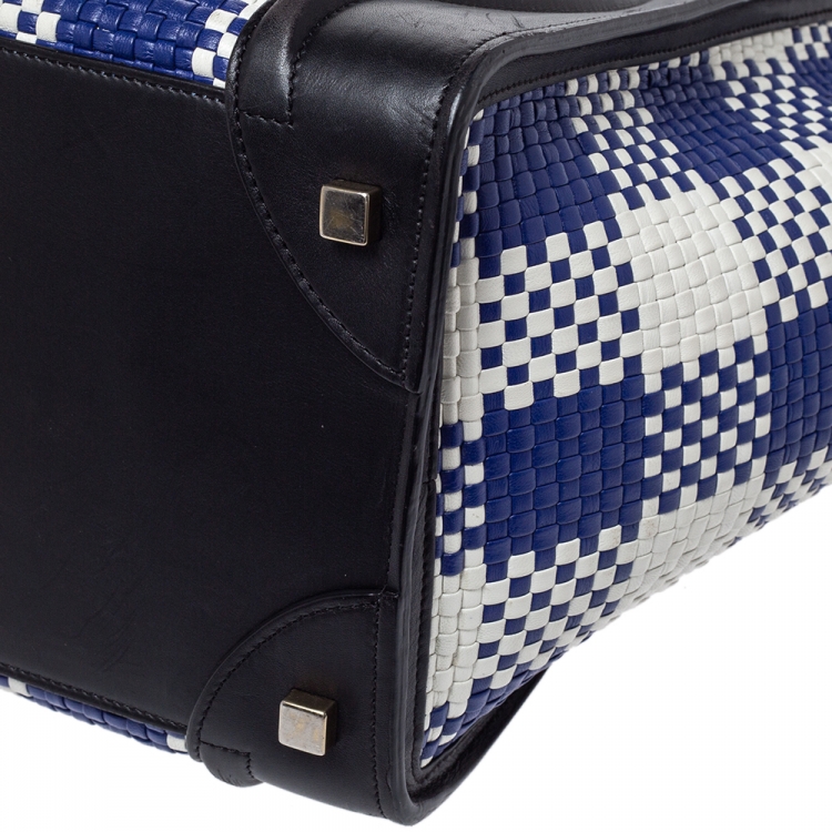 Pre Owned Celine Tri Color Leather Mini Gingham Luggage Tote