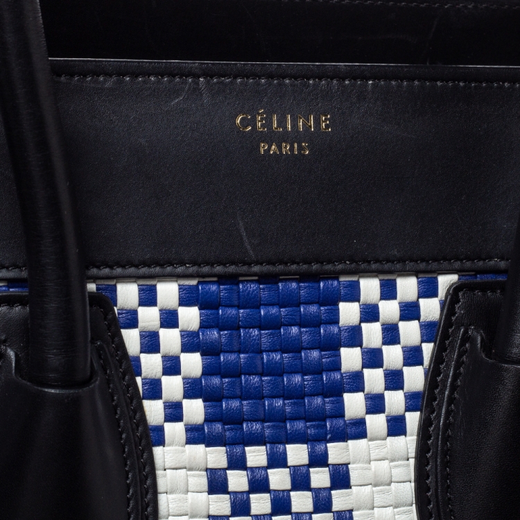 Pre Owned Celine Tri Color Leather Mini Gingham Luggage Tote