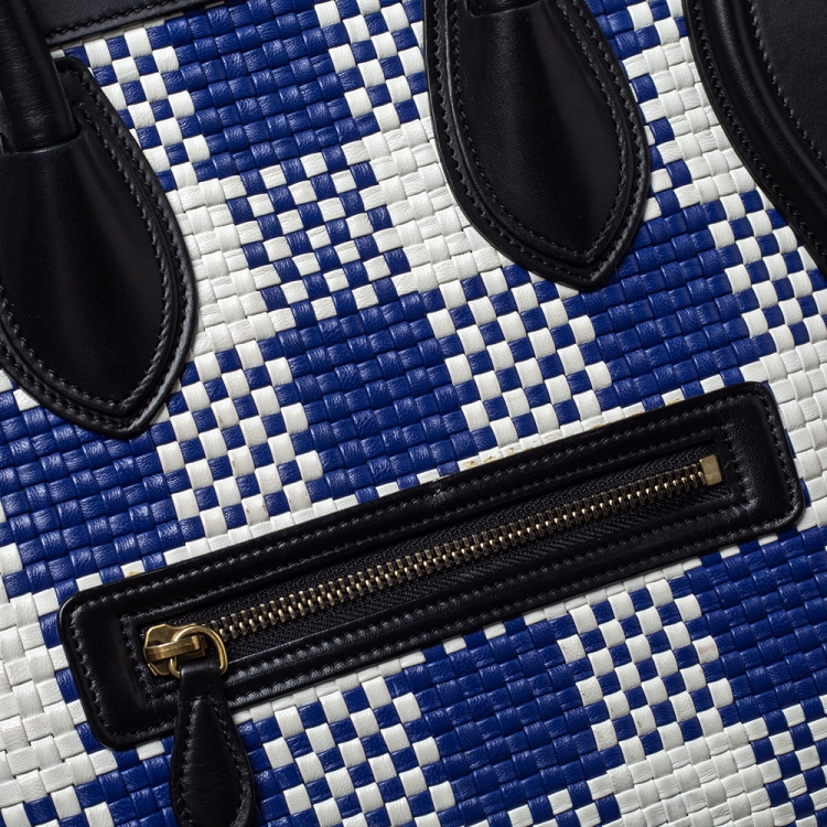 Pre Owned Celine Tri Color Leather Mini Gingham Luggage Tote