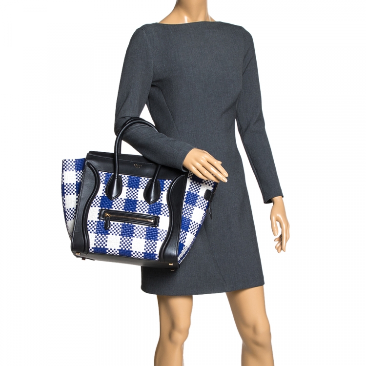 Pre Owned Celine Tri Color Leather Mini Gingham Luggage Tote