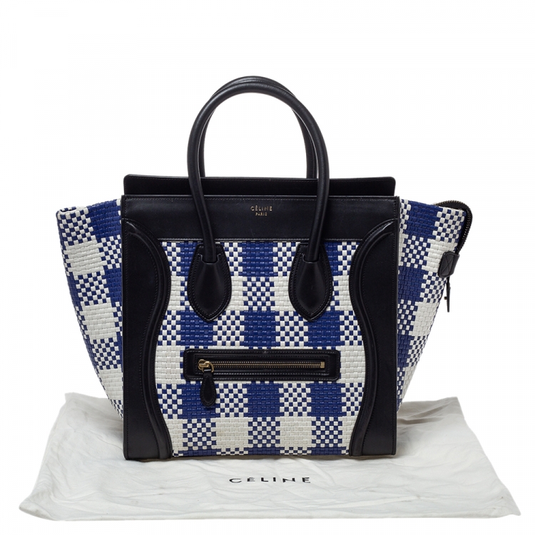Pre Owned Celine Tri Color Leather Mini Gingham Luggage Tote