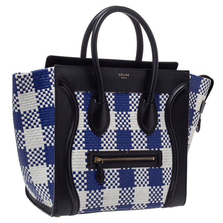 Pre Owned Celine Tri Color Leather Mini Gingham Luggage Tote