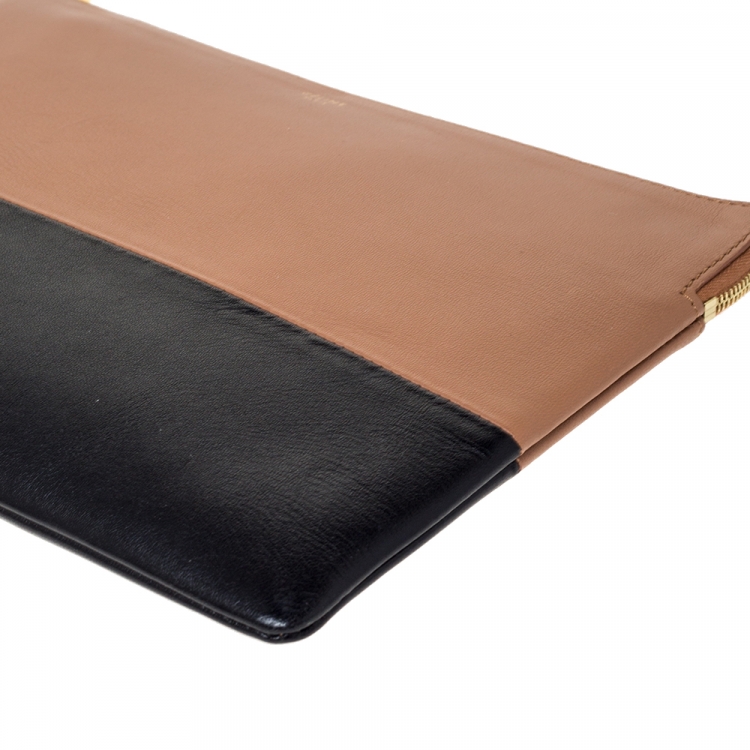 Pre Owned Celine Tan/Black Leather Solo Clutch Pouch