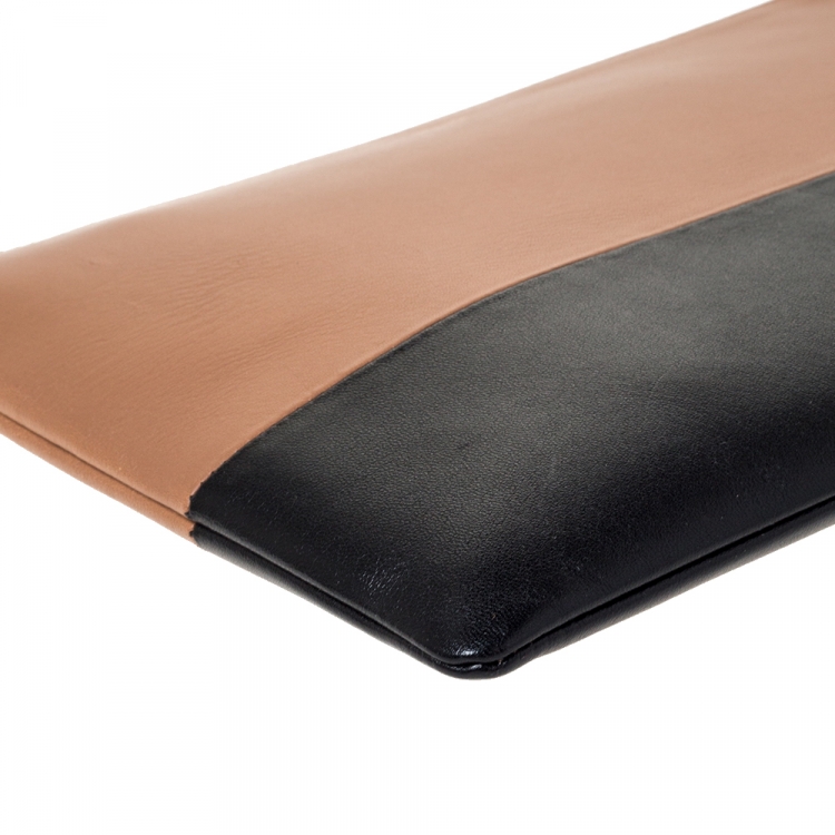Pre Owned Celine Tan/Black Leather Solo Clutch Pouch