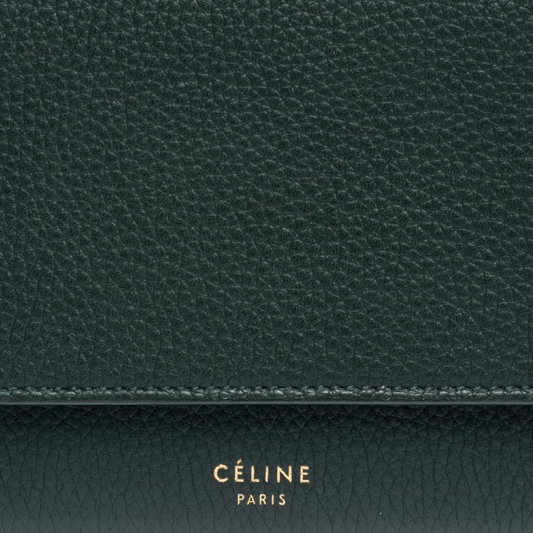 Pre Owned Celine Dark Green Leather Large Multifunction Flap Wallet