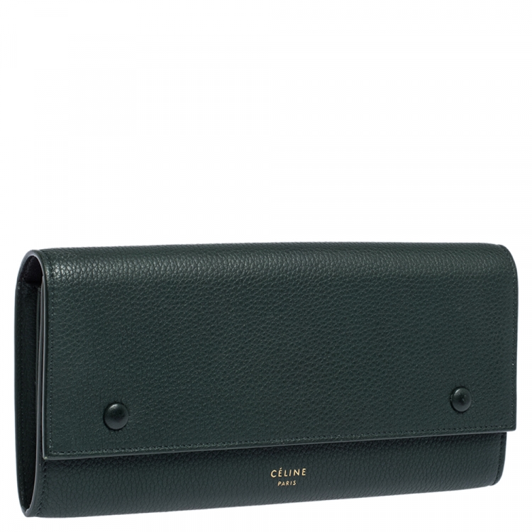 Pre Owned Celine Dark Green Leather Large Multifunction Flap Wallet