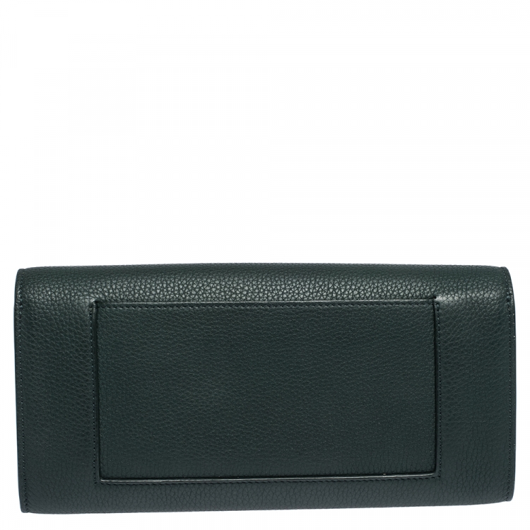 Pre Owned Celine Dark Green Leather Large Multifunction Flap Wallet