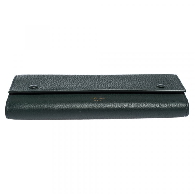 Pre Owned Celine Dark Green Leather Large Multifunction Flap Wallet