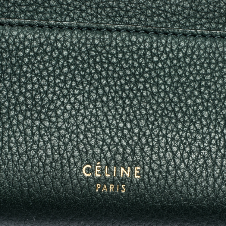 Pre Owned Celine Dark Green Leather Large Multifunction Flap Wallet