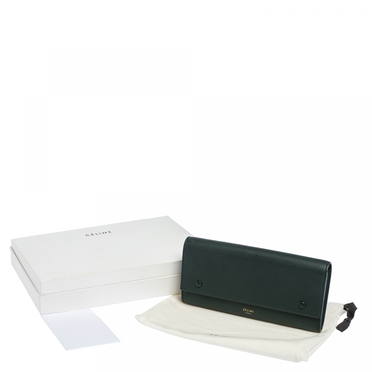 Pre Owned Celine Dark Green Leather Large Multifunction Flap Wallet