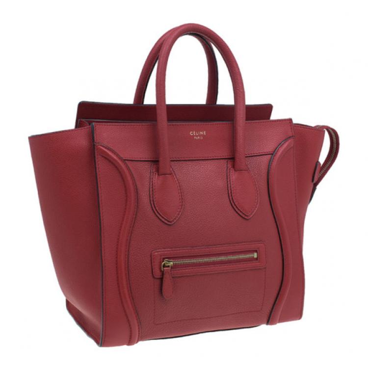 Pre Owned Celine Red  Pomelo Leather Mini Luggage Tote