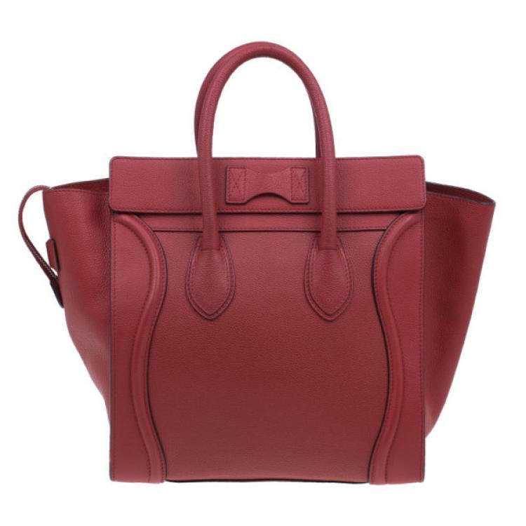 Pre Owned Celine Red  Pomelo Leather Mini Luggage Tote