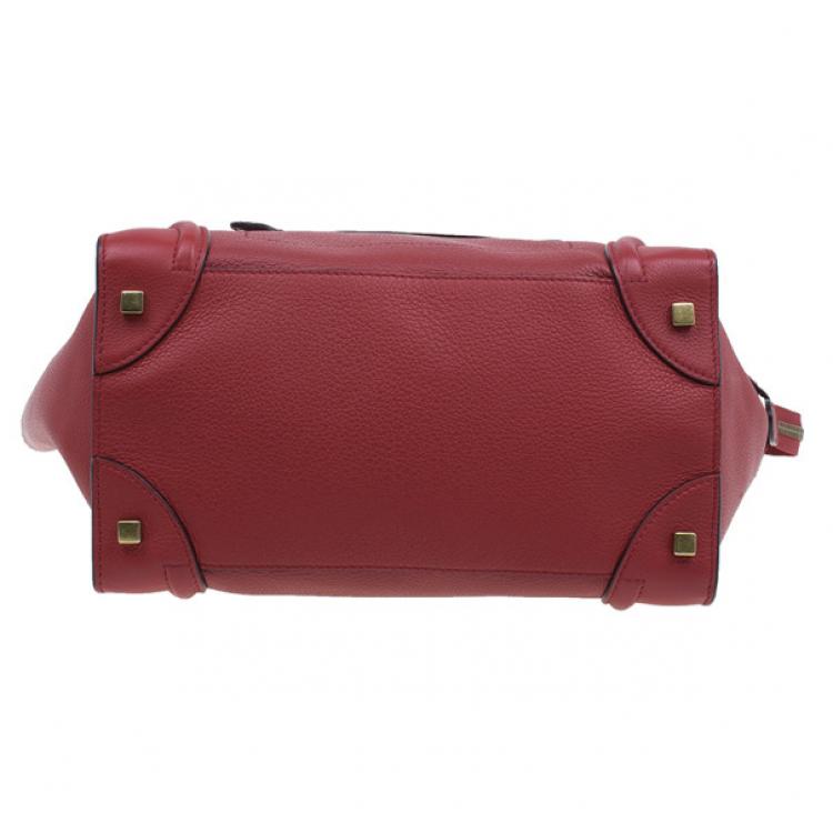 Pre Owned Celine Red  Pomelo Leather Mini Luggage Tote