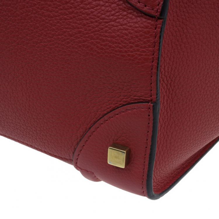Pre Owned Celine Red  Pomelo Leather Mini Luggage Tote
