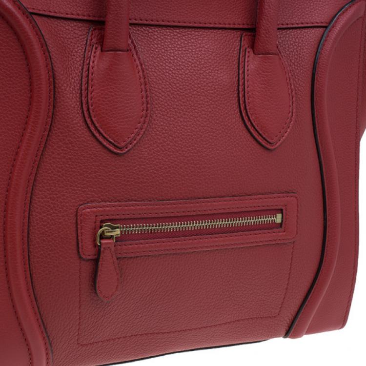 Pre Owned Celine Red  Pomelo Leather Mini Luggage Tote