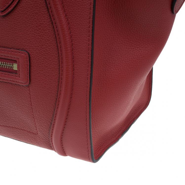 Pre Owned Celine Red  Pomelo Leather Mini Luggage Tote