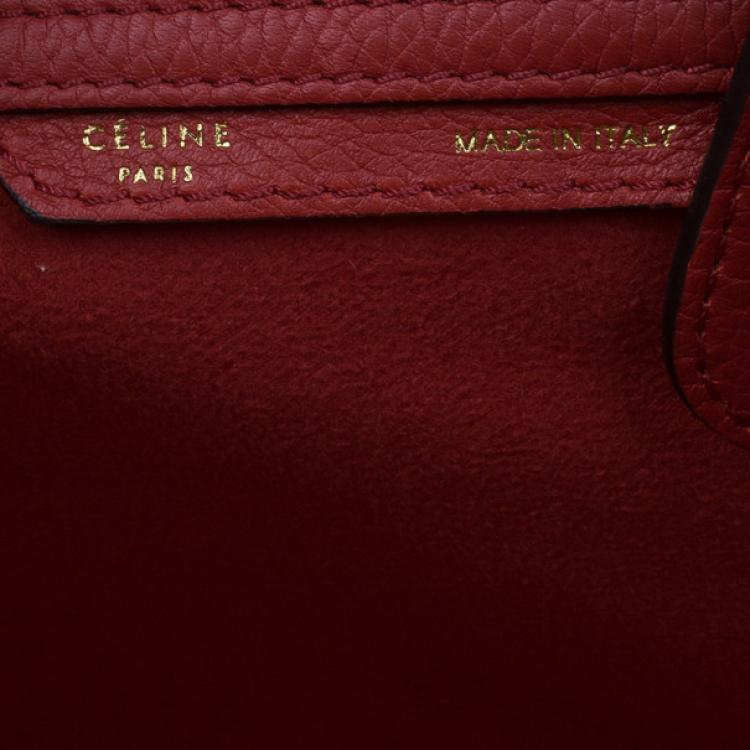Pre Owned Celine Red  Pomelo Leather Mini Luggage Tote