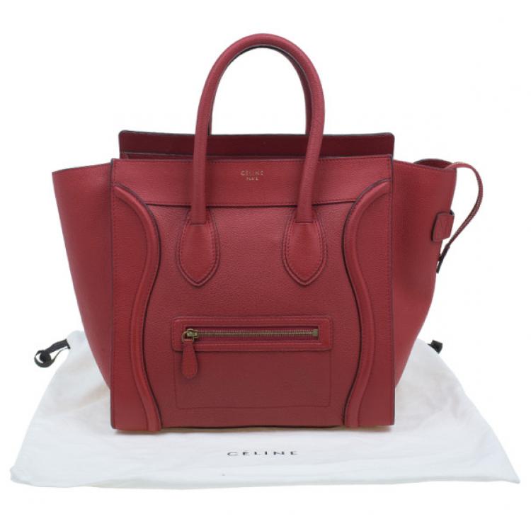 Pre Owned Celine Red  Pomelo Leather Mini Luggage Tote
