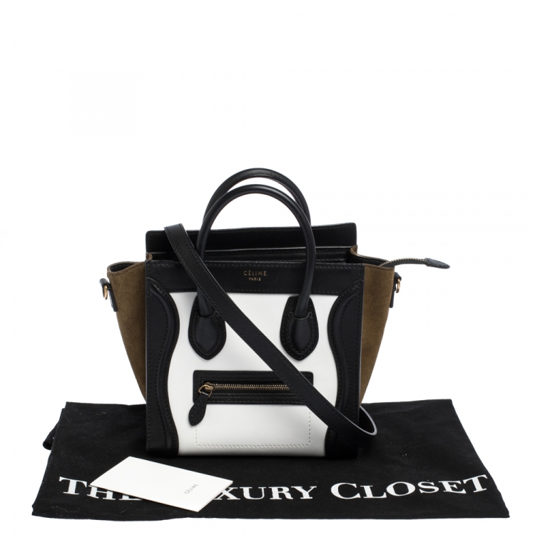 Pre Owned Celine Tri Color Leather and Suede Nano Luggage Tote