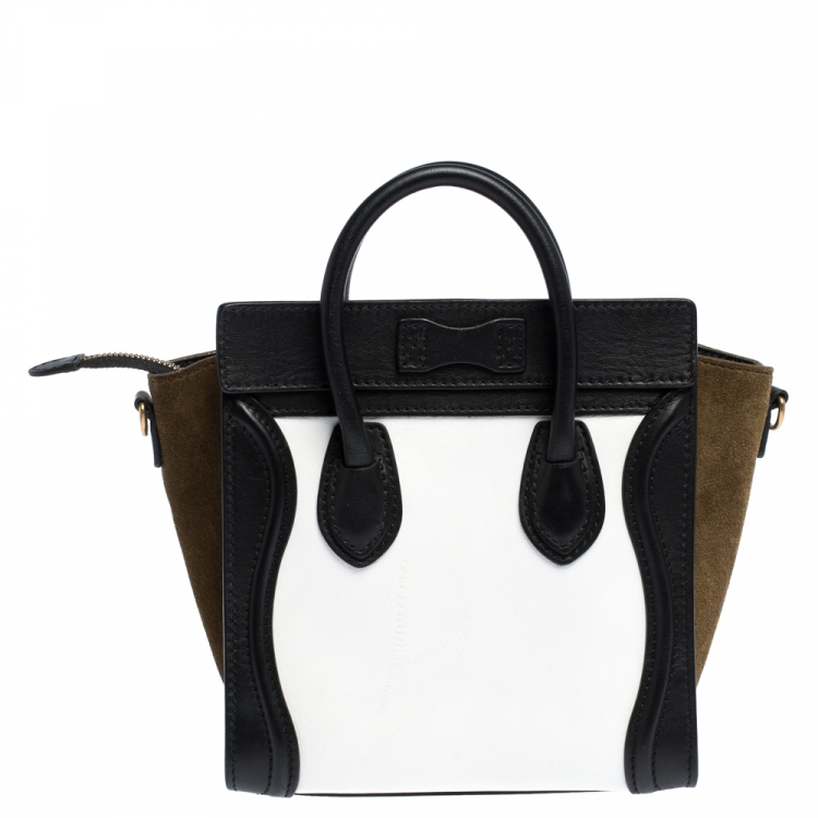 Pre Owned Celine Tri Color Leather and Suede Nano Luggage Tote