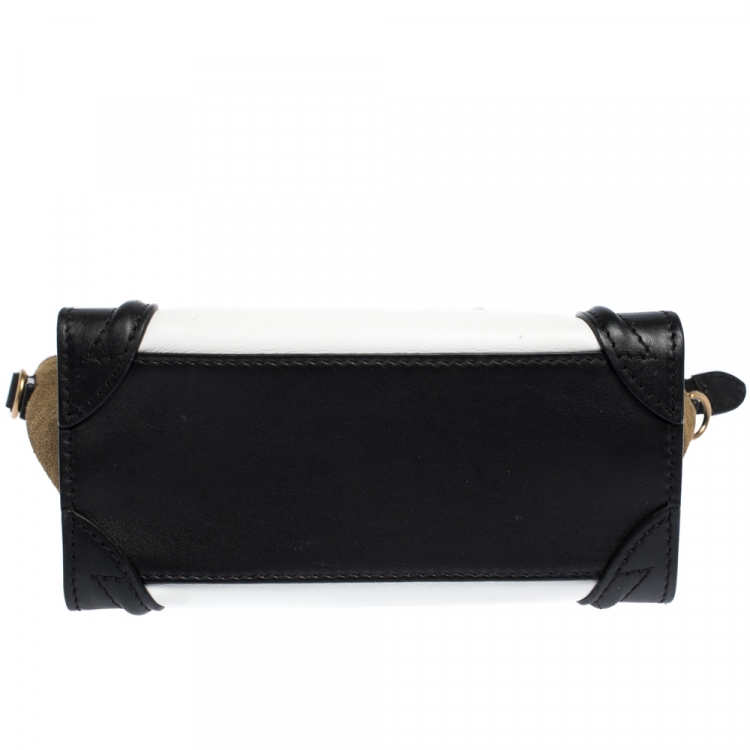 Pre Owned Celine Tri Color Leather and Suede Nano Luggage Tote