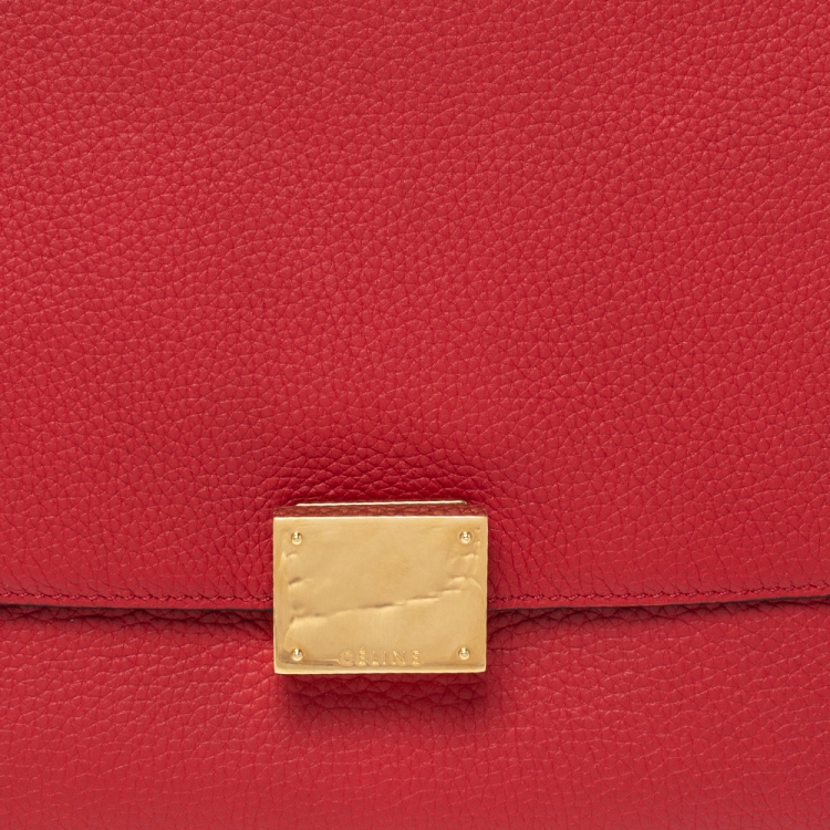 Pre Owned Celine Red Leather and Suede Small Trapeze Bag