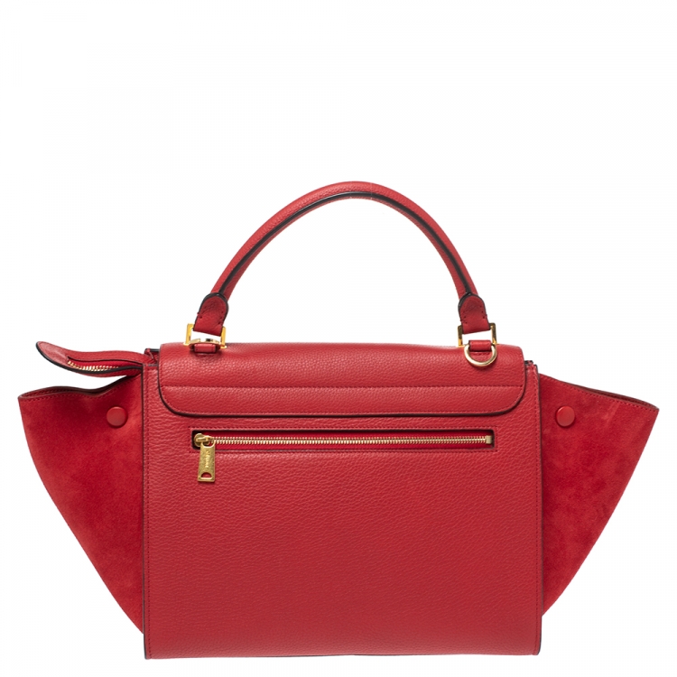 Pre Owned Celine Red Leather and Suede Small Trapeze Bag