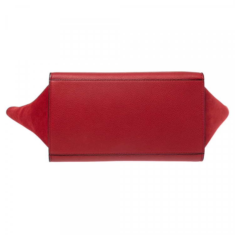 Pre Owned Celine Red Leather and Suede Small Trapeze Bag