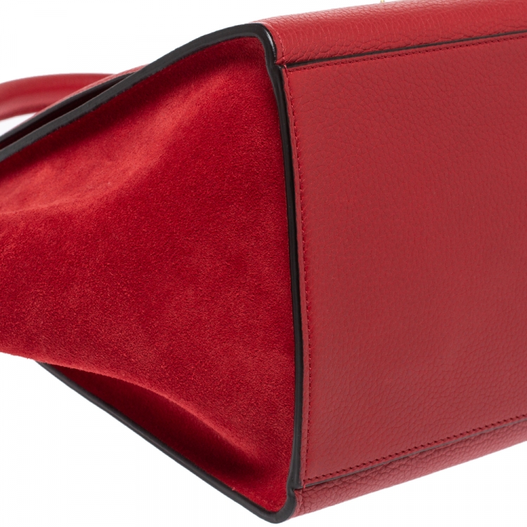 Pre Owned Celine Red Leather and Suede Small Trapeze Bag
