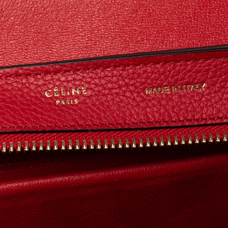 Pre Owned Celine Red Leather and Suede Small Trapeze Bag