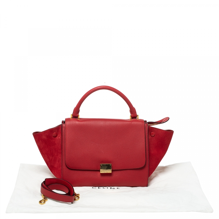Pre Owned Celine Red Leather and Suede Small Trapeze Bag