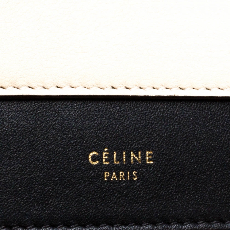 Pre Owned Celine Black/Cream Leather and Stingray Pocket Chain Clutch
