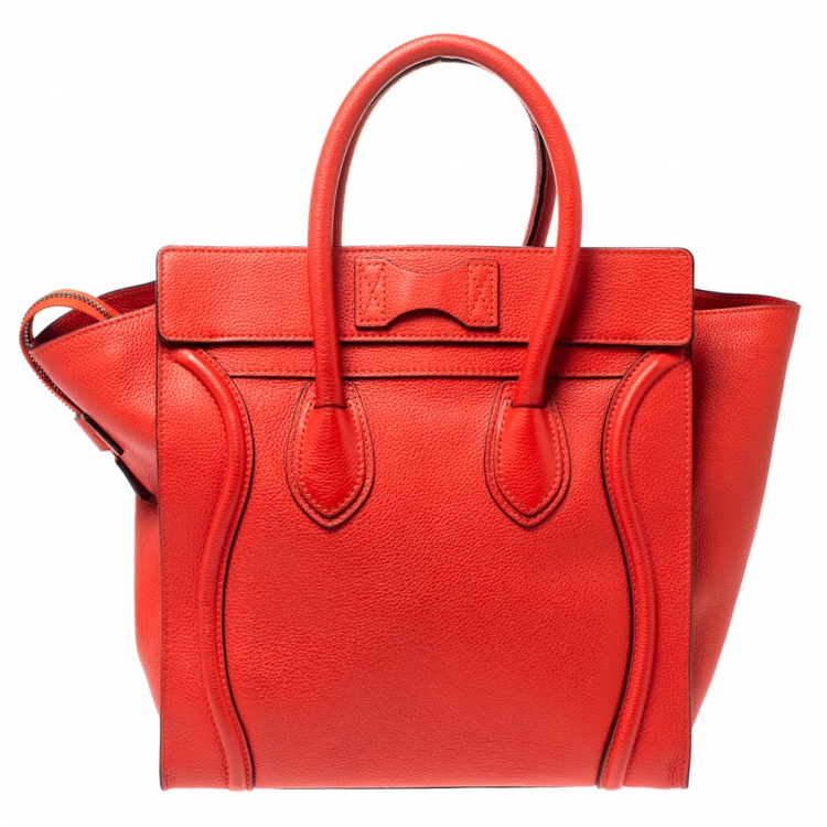 Pre Owned Celine Orange Leather Mini Luggage Tote