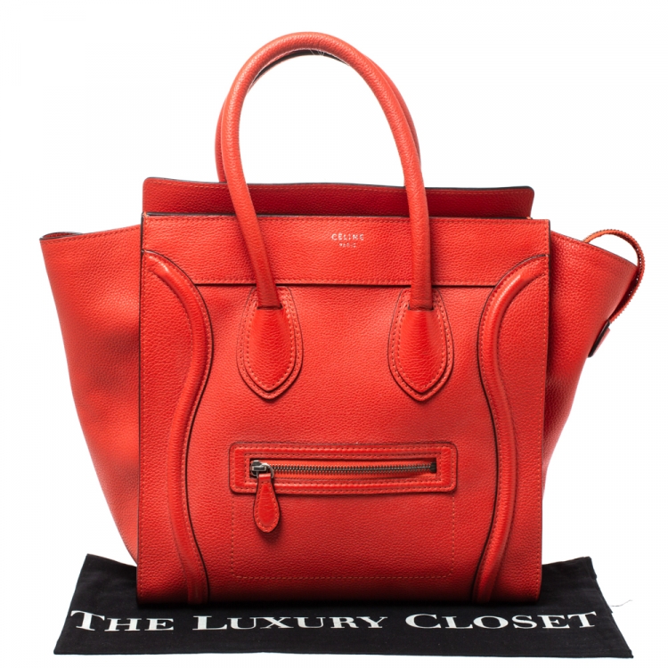 Pre Owned Celine Orange Leather Mini Luggage Tote