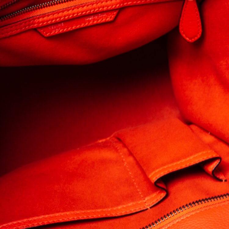 Pre Owned Celine Orange Leather Mini Luggage Tote
