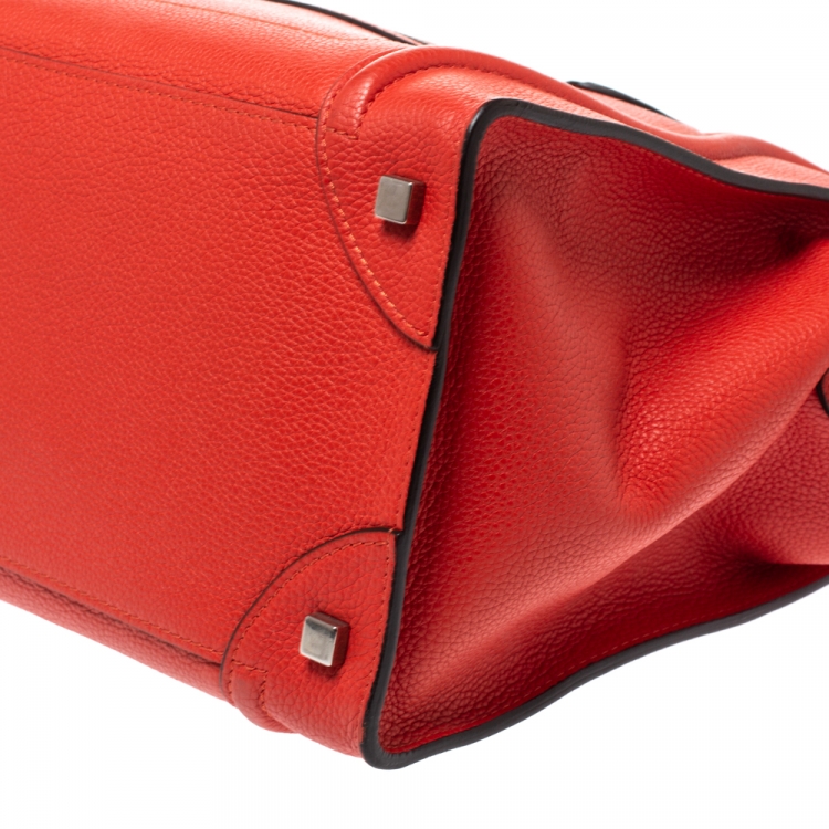 Pre Owned Celine Orange Leather Mini Luggage Tote