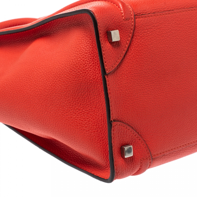 Pre Owned Celine Orange Leather Mini Luggage Tote