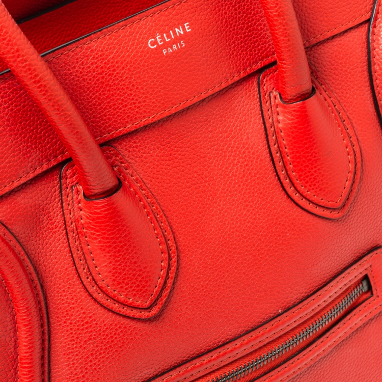 Pre Owned Celine Orange Leather Mini Luggage Tote