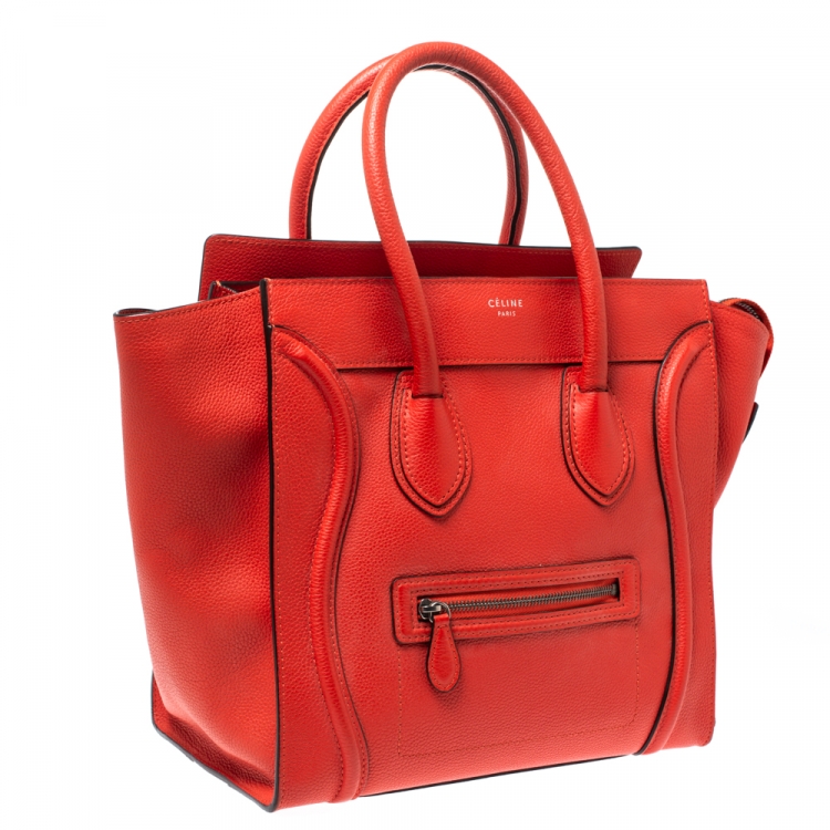 Pre Owned Celine Orange Leather Mini Luggage Tote