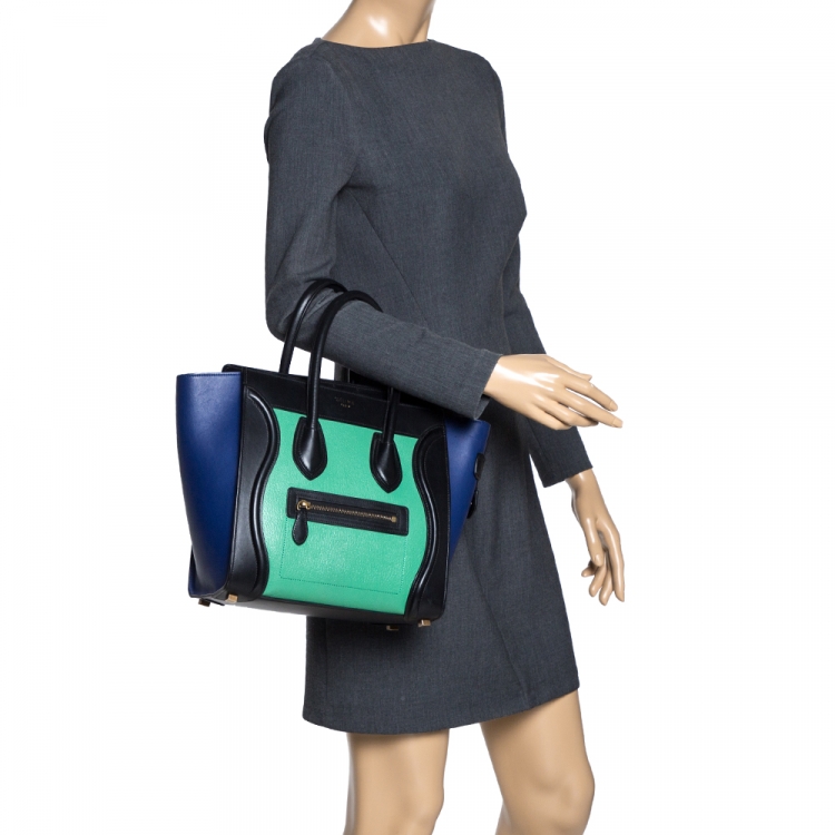 Pre Owned Celine Tri Color Leather Micro Luggage Tote