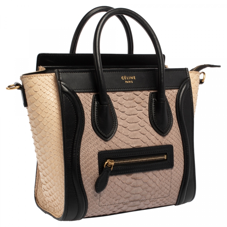 Pre Owned Celine Tri Color Python and Leather Nano Luggage Tote