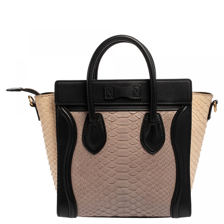 Pre Owned Celine Tri Color Python and Leather Nano Luggage Tote