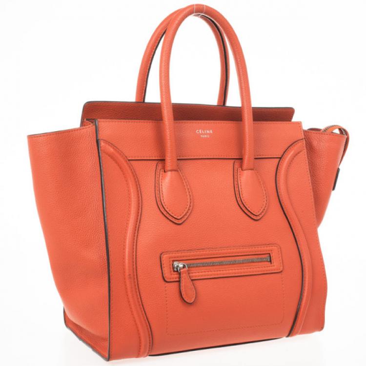 Pre Owned Celine Lipstick Red Buffalo Leather Mini Luggage Tote