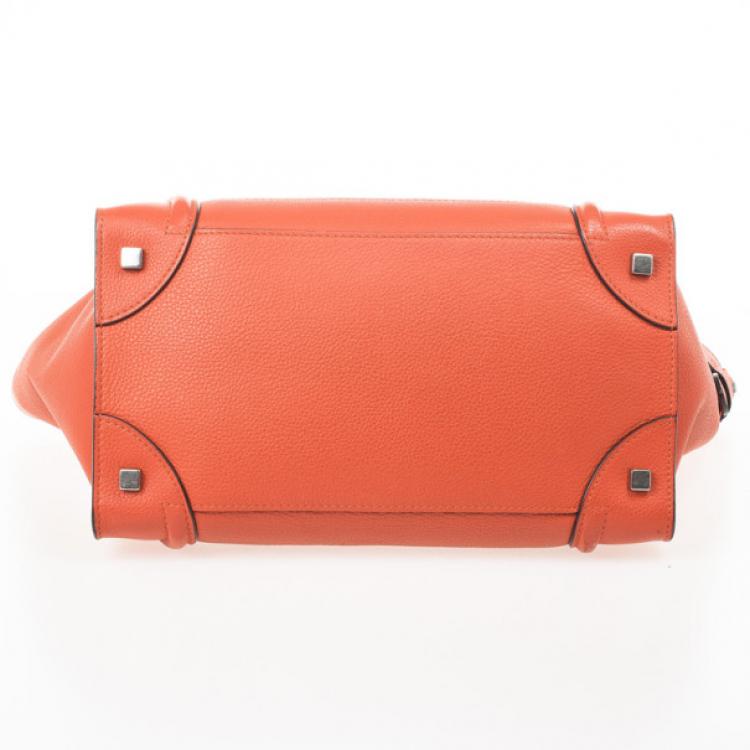 Pre Owned Celine Lipstick Red Buffalo Leather Mini Luggage Tote