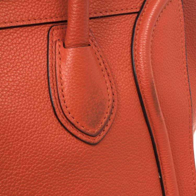 Pre Owned Celine Lipstick Red Buffalo Leather Mini Luggage Tote