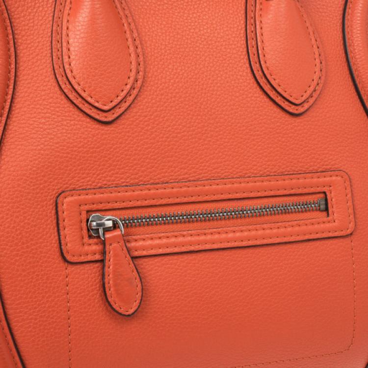 Pre Owned Celine Lipstick Red Buffalo Leather Mini Luggage Tote