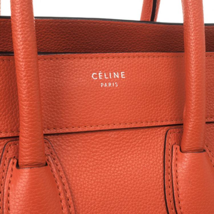 Pre Owned Celine Lipstick Red Buffalo Leather Mini Luggage Tote