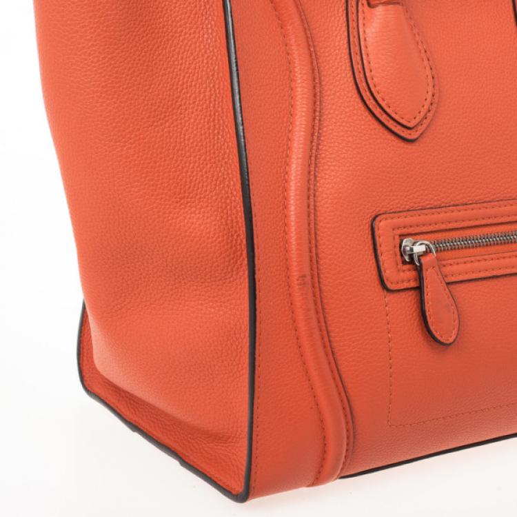 Pre Owned Celine Lipstick Red Buffalo Leather Mini Luggage Tote