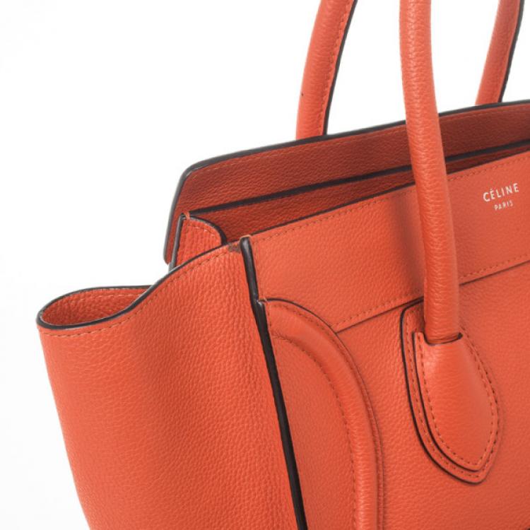 Pre Owned Celine Lipstick Red Buffalo Leather Mini Luggage Tote